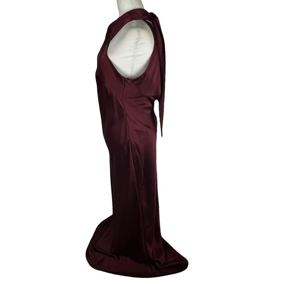 LOVELY TWIST HALTER BRIDESMAID MAXI TRUMPET GOWN IN CABERNET NWT WOMEN'S SMALL - Picture 5 of 15